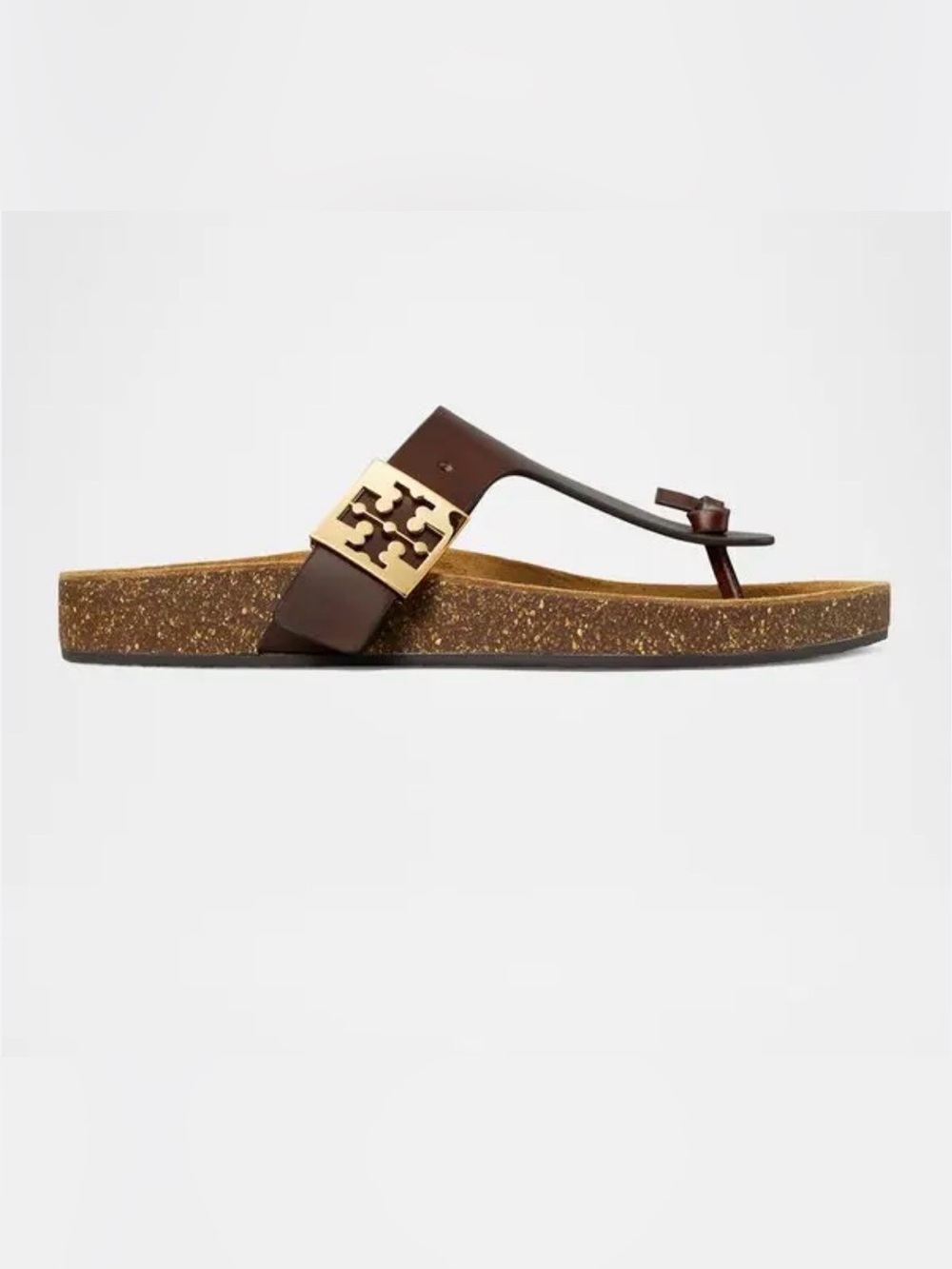 Tory Burch Mellow T-Strap Leather Sandals in Negroni Coconut Brown 8.5M